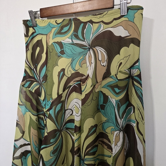 Vintage 90s Floral Green and Brown Women's Hankerchief Skirt - Picture 4 of 5